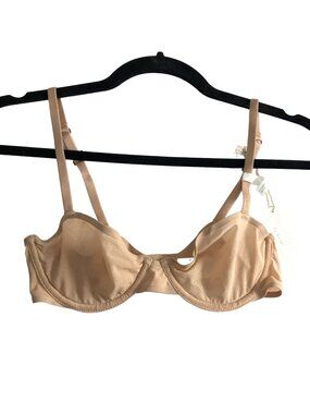 Smoothez by Aerie Bra Balconette Sheer Mesh Unlined Underwire Beige 34C